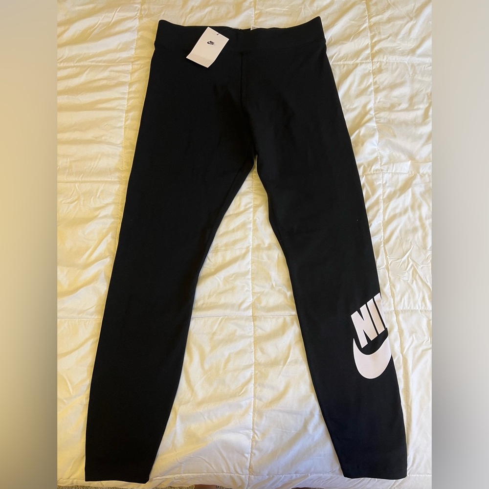 Nike Women's Black Leggings with White Logo